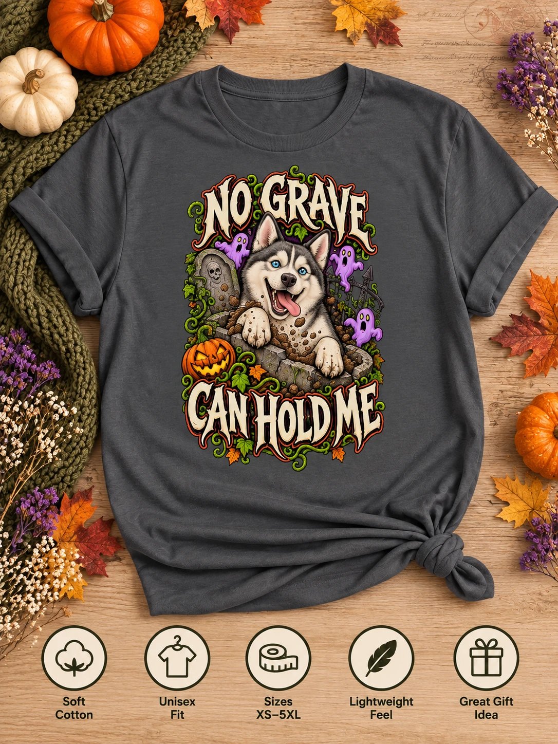 Siberian Husky Halloween T-Shirt – No Grave Can Hold Me product image (3)