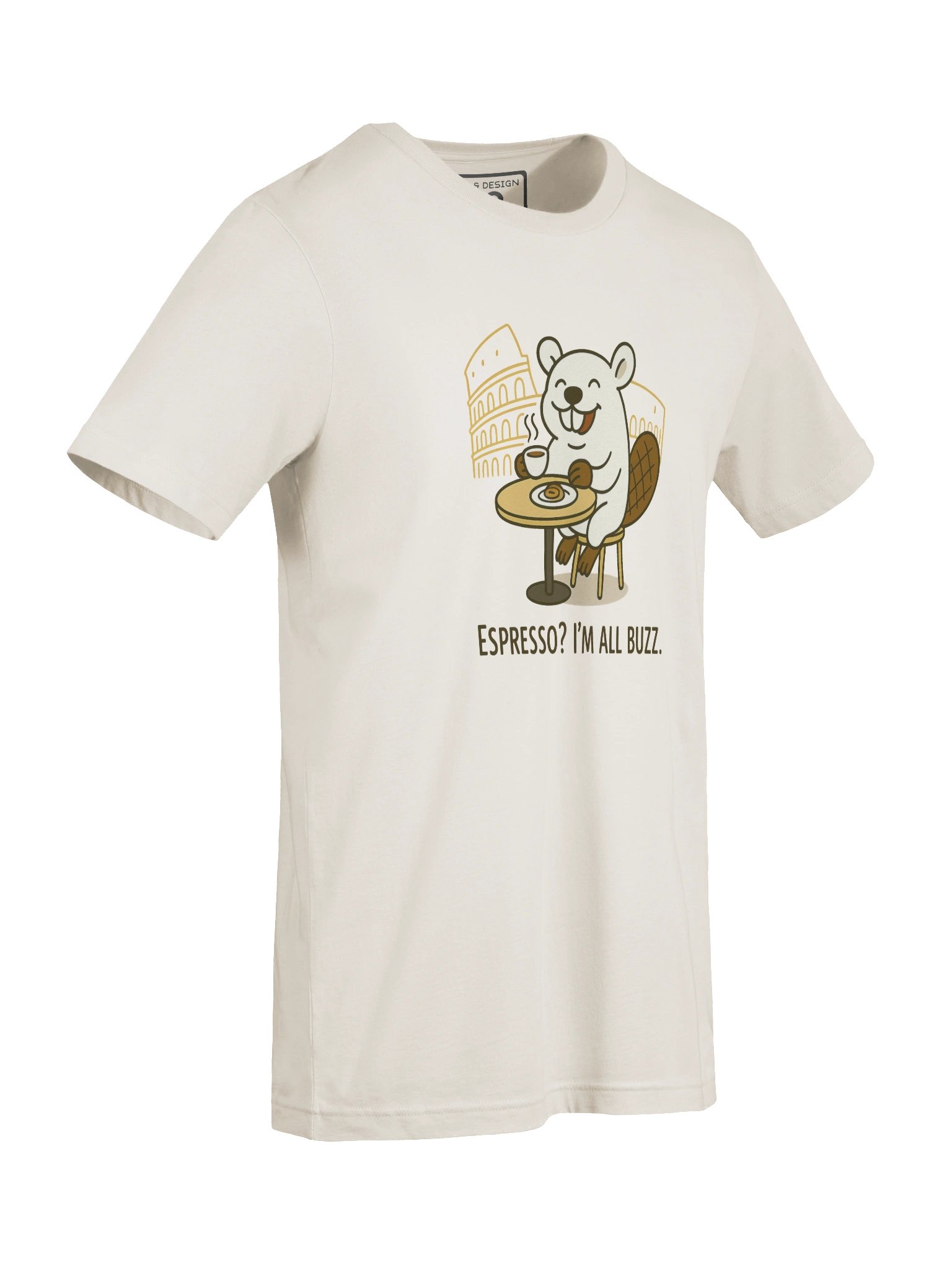 Funny Beaver Espresso Shirt – Cute Italy Coffee Pun Tee with Colosseum – “I’m All Buzz” | art.4uand.me product image (3)