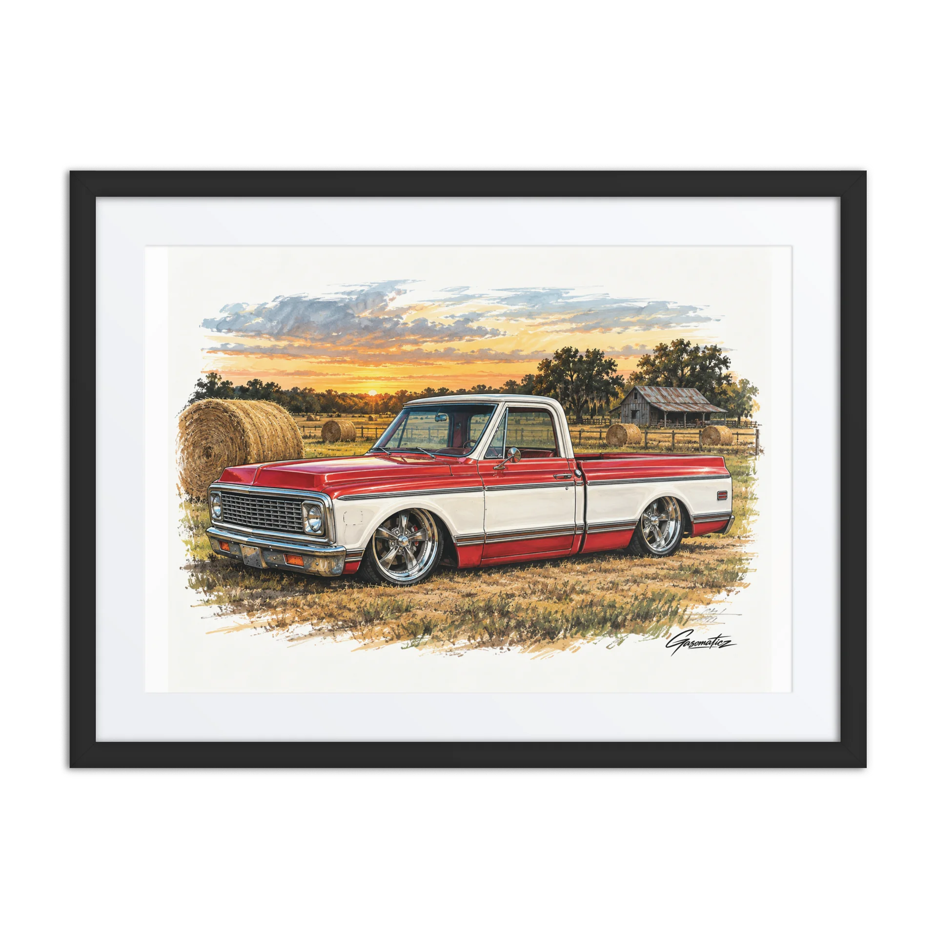Country Low C10 – Custom Lowered Chevy C10 Farm Field Framed Wall Art product image (1)