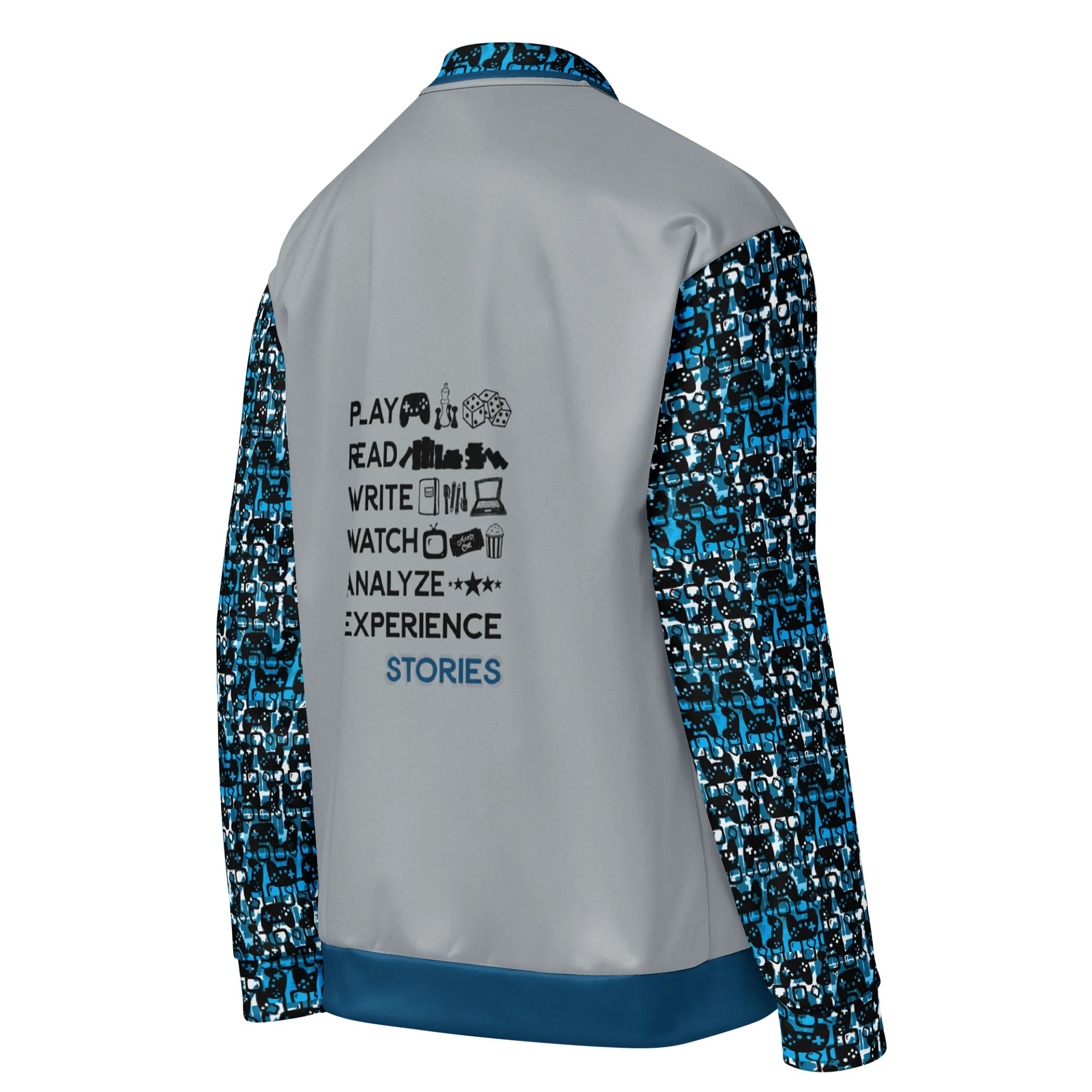 Experience Stories Unisex Bomber Jacket (Blue, Gray, and Black) product image (4)