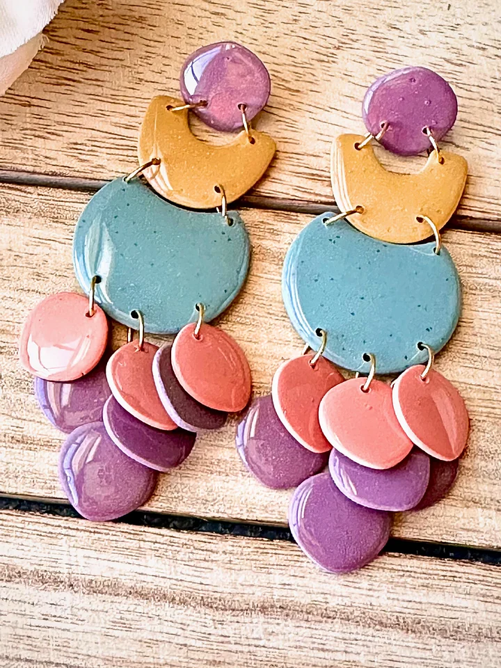 Boho Luxe Tiered Statement Earrings – Handmade Polymer Clay Dangles product image (1)