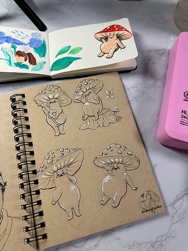Some cute lil Mushy Dudes from my sketchbook 🍄 😊 

#mushroomart #mushroomcharacter #mushy #mushroomillustration #kawaiimushroom
