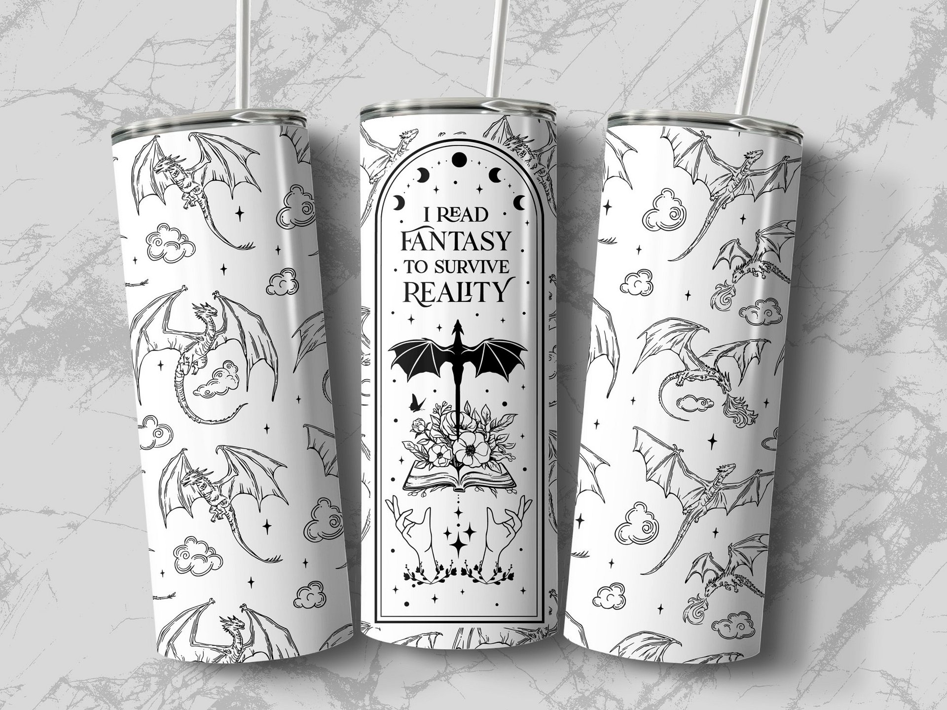 Book Dragon Smut Fantasy Romance Reader 20oz Tumbler Full Wrap SVG PNG, Laser Engraved File, Seamless Sublimation Design, Digital Download product image (4)
