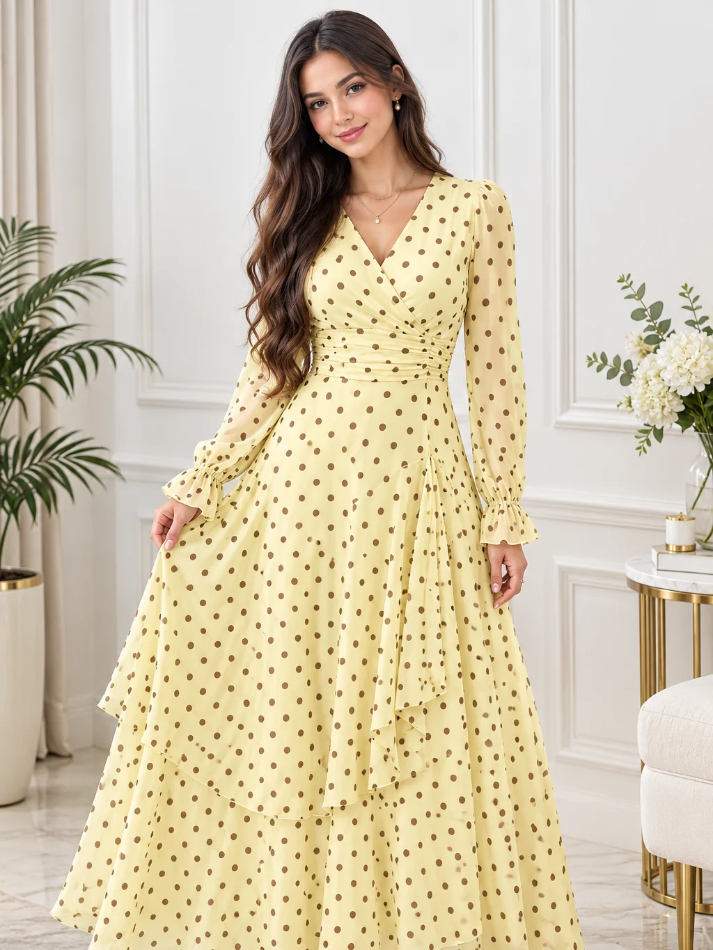 Amorya 2026 New Fashion Floral Print Ruffle Hem High Stretch Cinched Waist Long Dress, Vacation Dress, Pleated Dress, Floral Dress,Dresses For Women Summer product image (2)