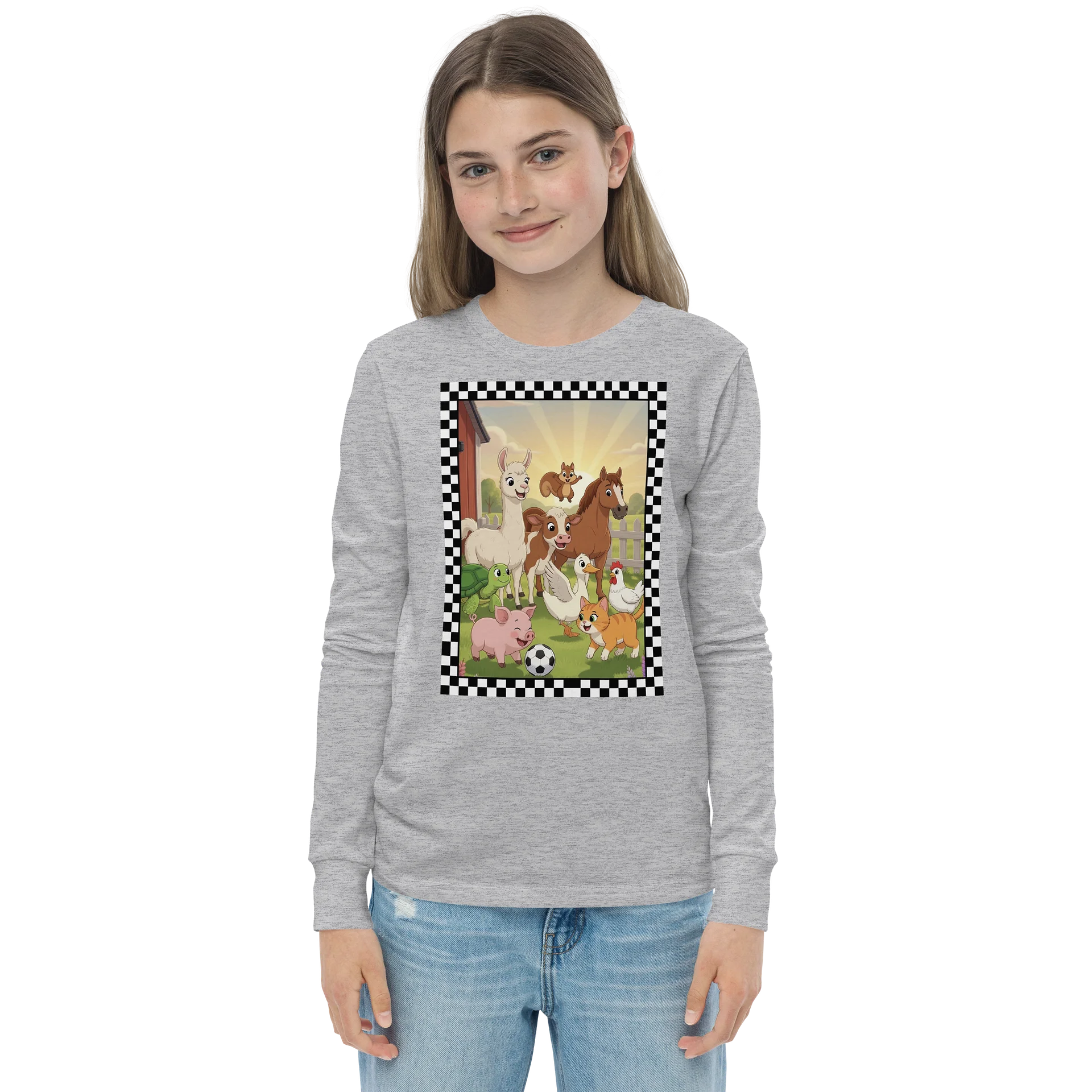 Cute Farm Animal Soccer Cartoon Youth Long Sleeve Tee product image (1)