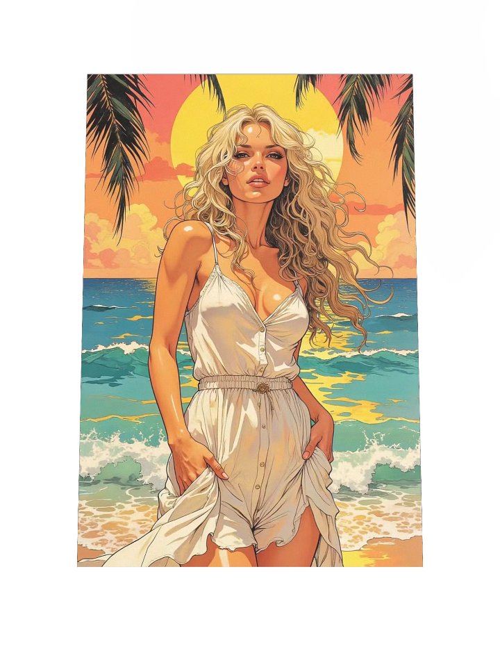 Golden Sunset Muse – Beach Fantasy Art Print product image (1)