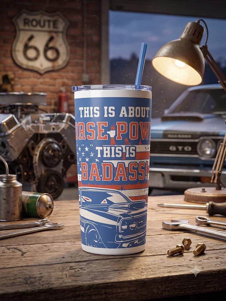20oz Stainless Steel Tumbler with Lid - Vintage American Muscle Car Patriotic Flag Design, Insulated Horsepower Travel Cup for Men by BoldPixel product image (1)