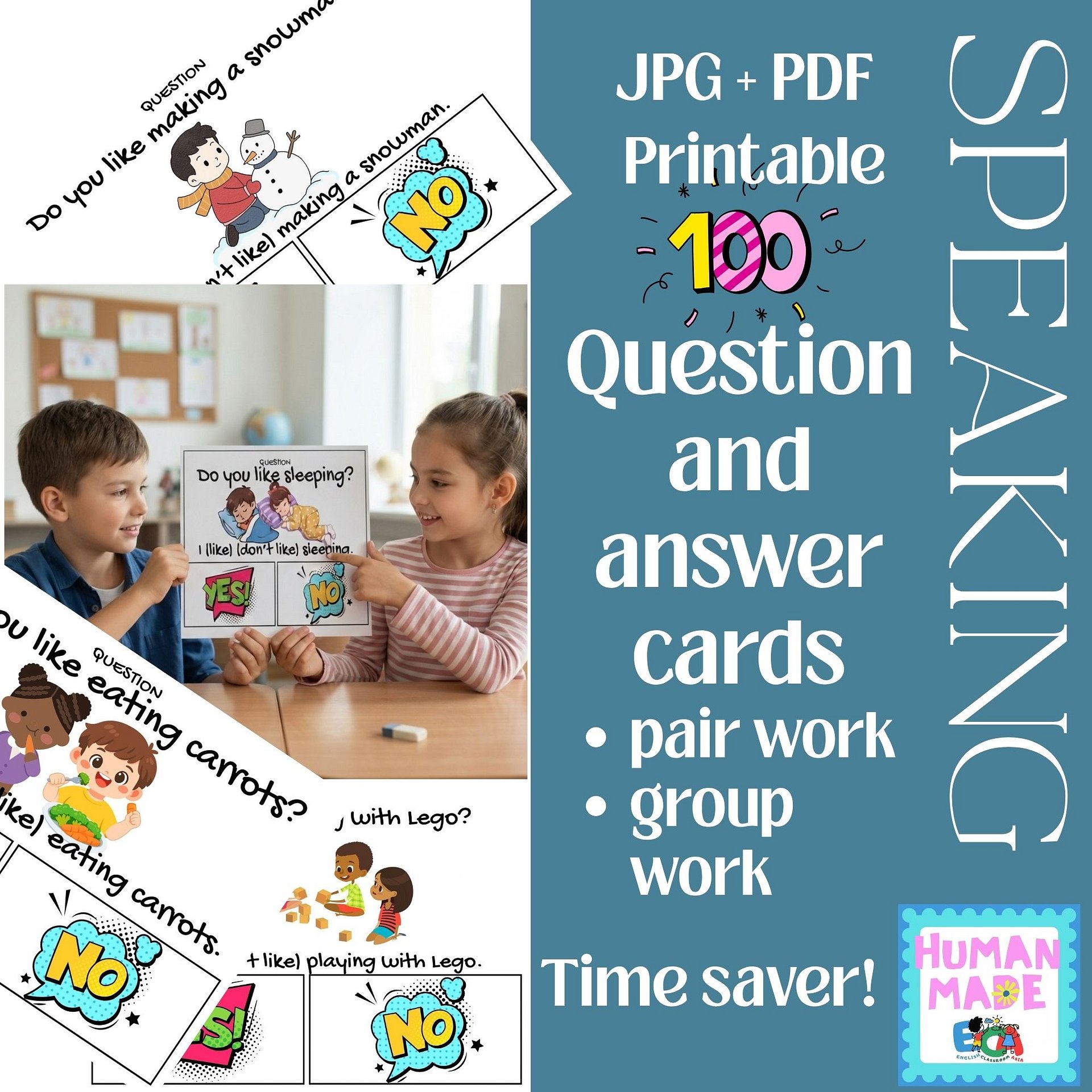 English Speaking Practice Cards ESL EFL 100 Q & A Prompt Cards with Pictures product image (1)