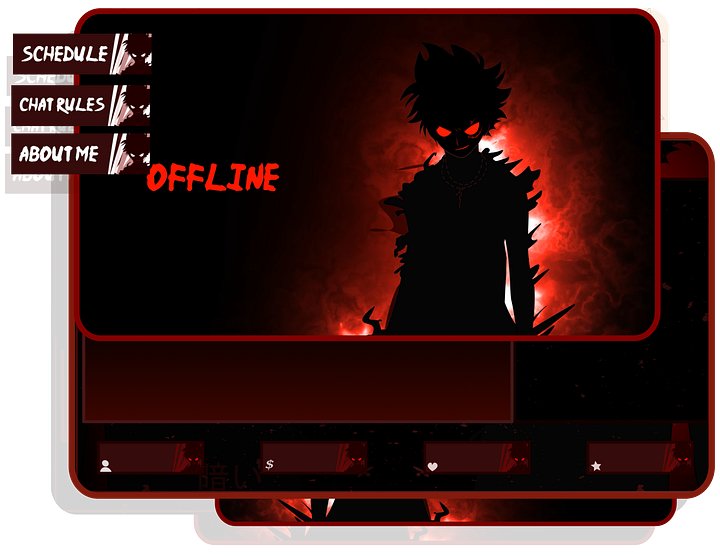 DARK ANIME Stream Overlay Pack, Anime Overlay pack, Anime Twitch Overlay, Gaming Stream Overlay, Red Overlay Twitch, Phonk Twitch Overlay product image (1)