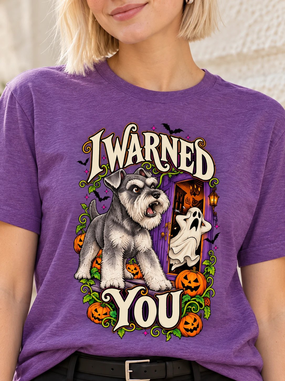 Miniature Schnauzer Halloween T-Shirt – I Warned You product image (1)