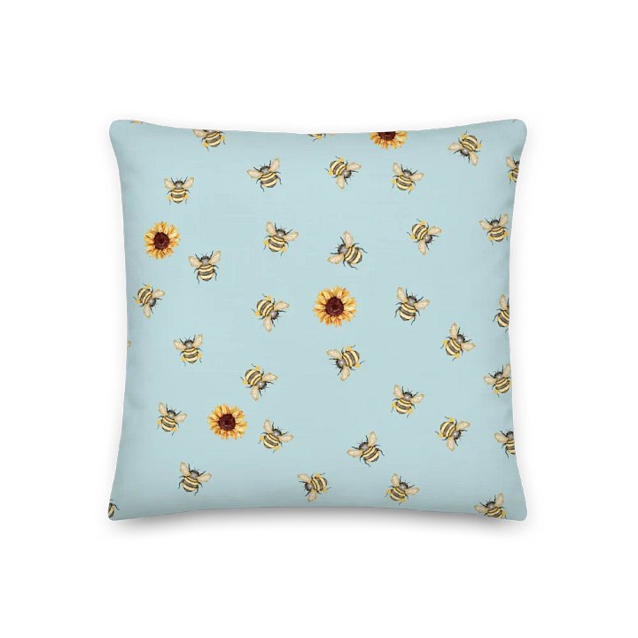 Sunflower & Bees Blue Premium Pillow/Sonnenblume & Bienen Premium Kissen product image (1)