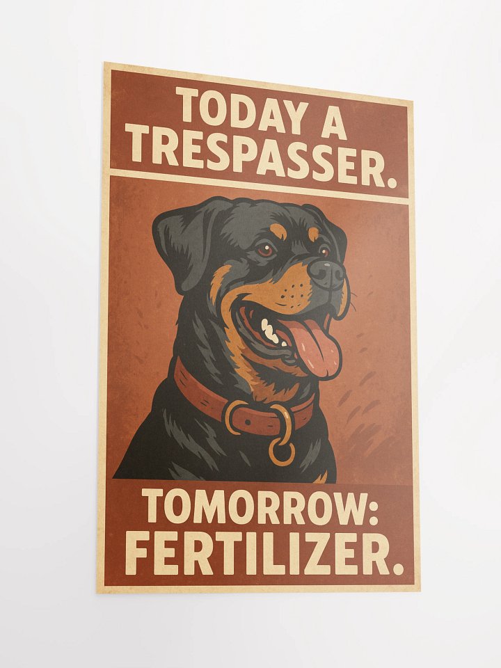 Rottweiler Poster: Today a Trespasser, Tomorrow Fertilizer product image (6)