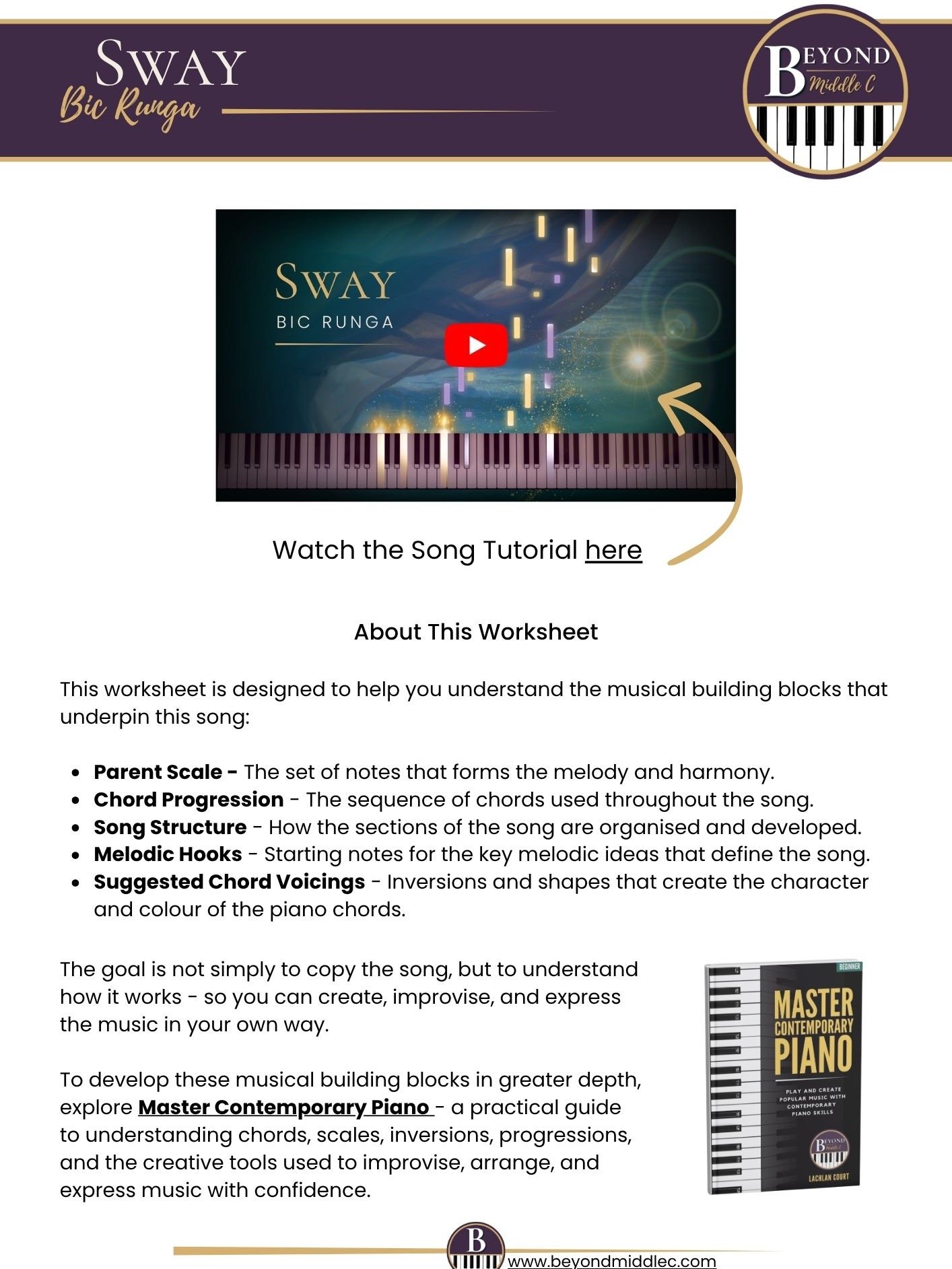 Sway (Bic Runga) - BMC Song Tutorial Worksheet product image (1)