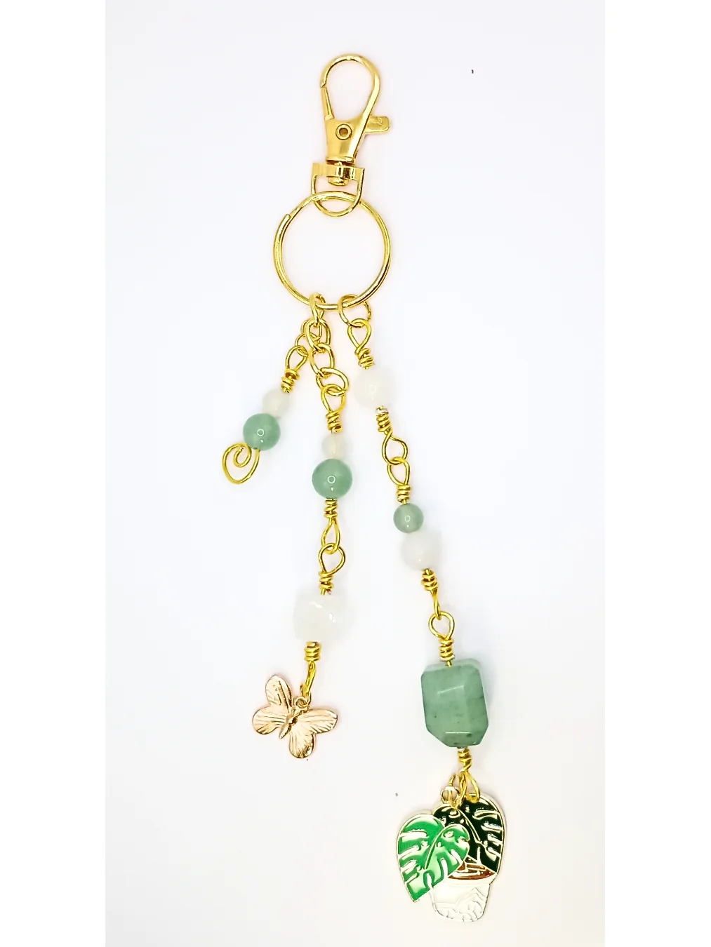 Monstera Plant Purse Charm | Green Aventurine & Quartz, Gold-Tone | "Spring Tidings!" product image (3)