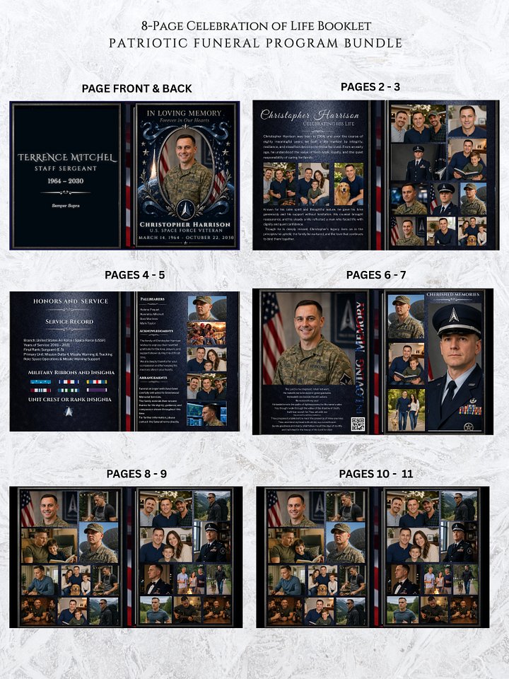 U.S. Space Force Funeral Obituary Program Template | 20-Page Editable Canva Memorial with Mobile Tribute product image (2)