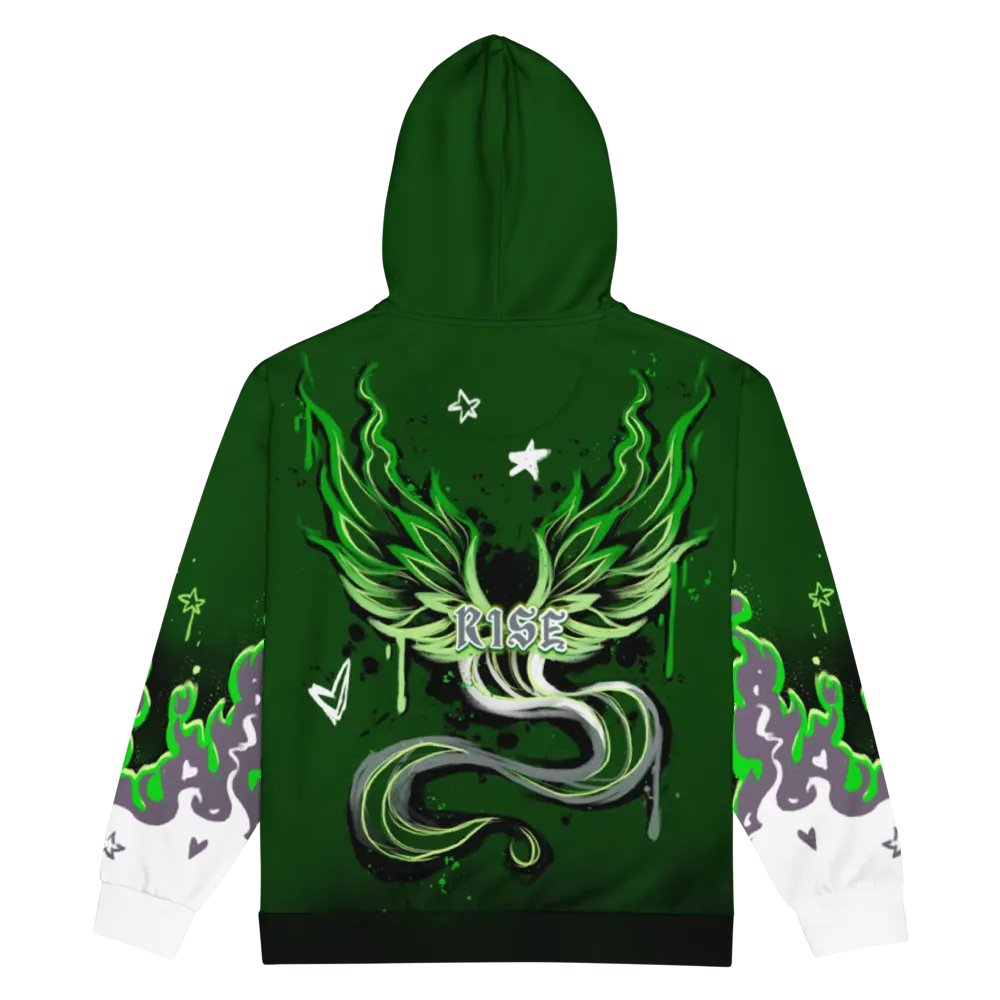 RISE Collection: Subtle Aromantic Pride Phoenix Zip Hoodie - GREEN product image (4)