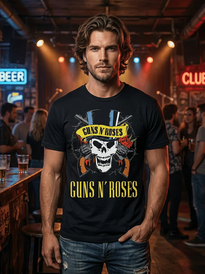 Guns N' Roses Skull Top Hat T-Shirt | Use Your Illusion Crossed Guns Graphic Tee | 90s Classic Hard Rock Band Shirt product image (1)