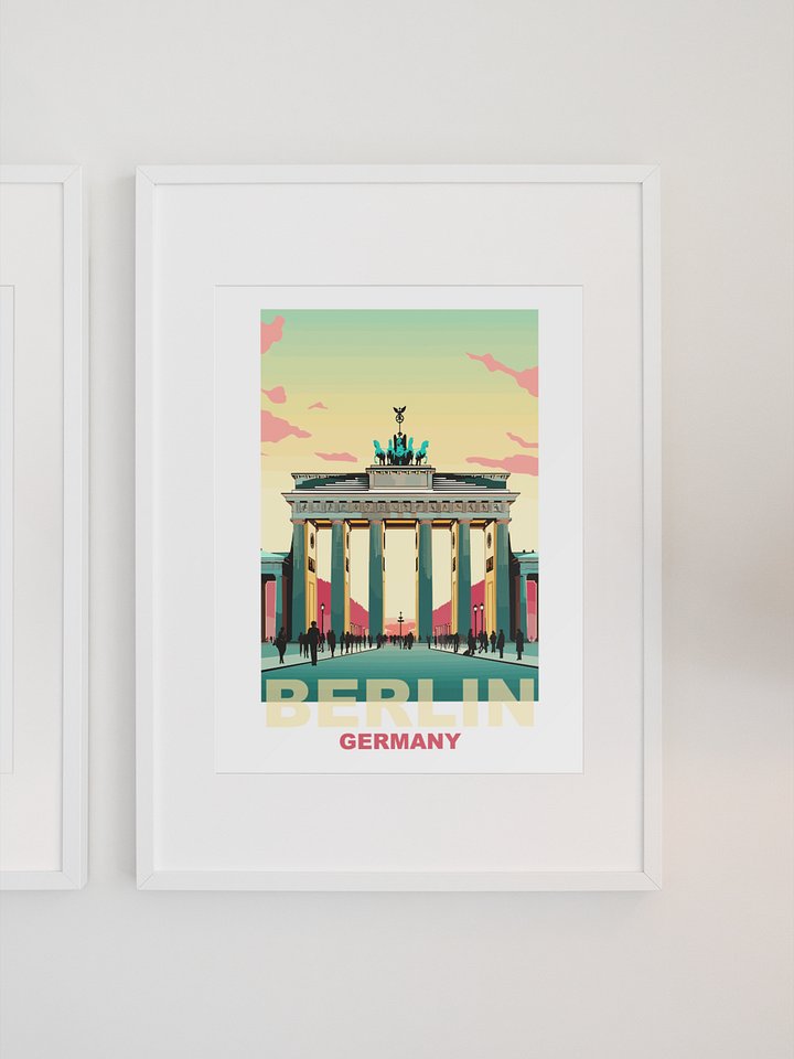 Brandenburg Gate Poster, Berlin Germany Landmark Art, Vintage Travel Poster Style, Colorful Sunset Skyline, Urban Wall Decor product image (1)