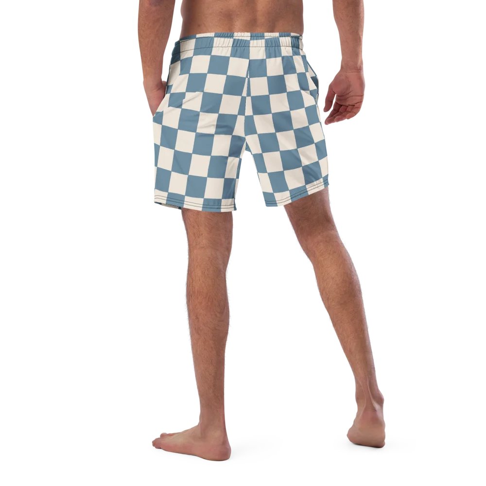 Stillness Move” Checkerboard Swim Shorts – Zen Meets Style (Dusty Blue & Cream) product image (5)