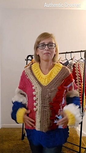 Textured, colorful crochet sweater made by @authenticcrochetbyjudy