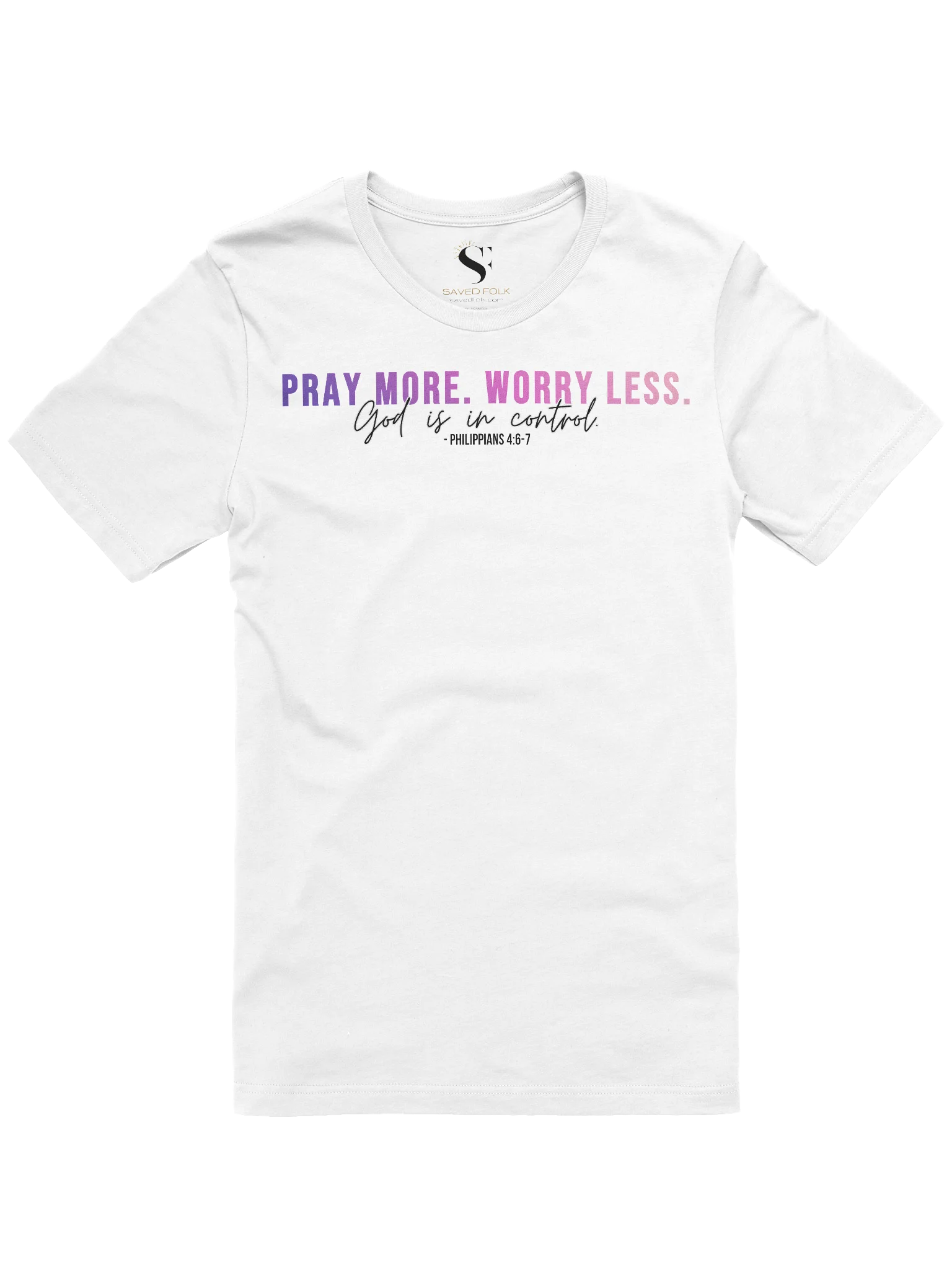Pray More Worry Less 1.0 Unisex Tee - Pink Gradient Text product image (2)