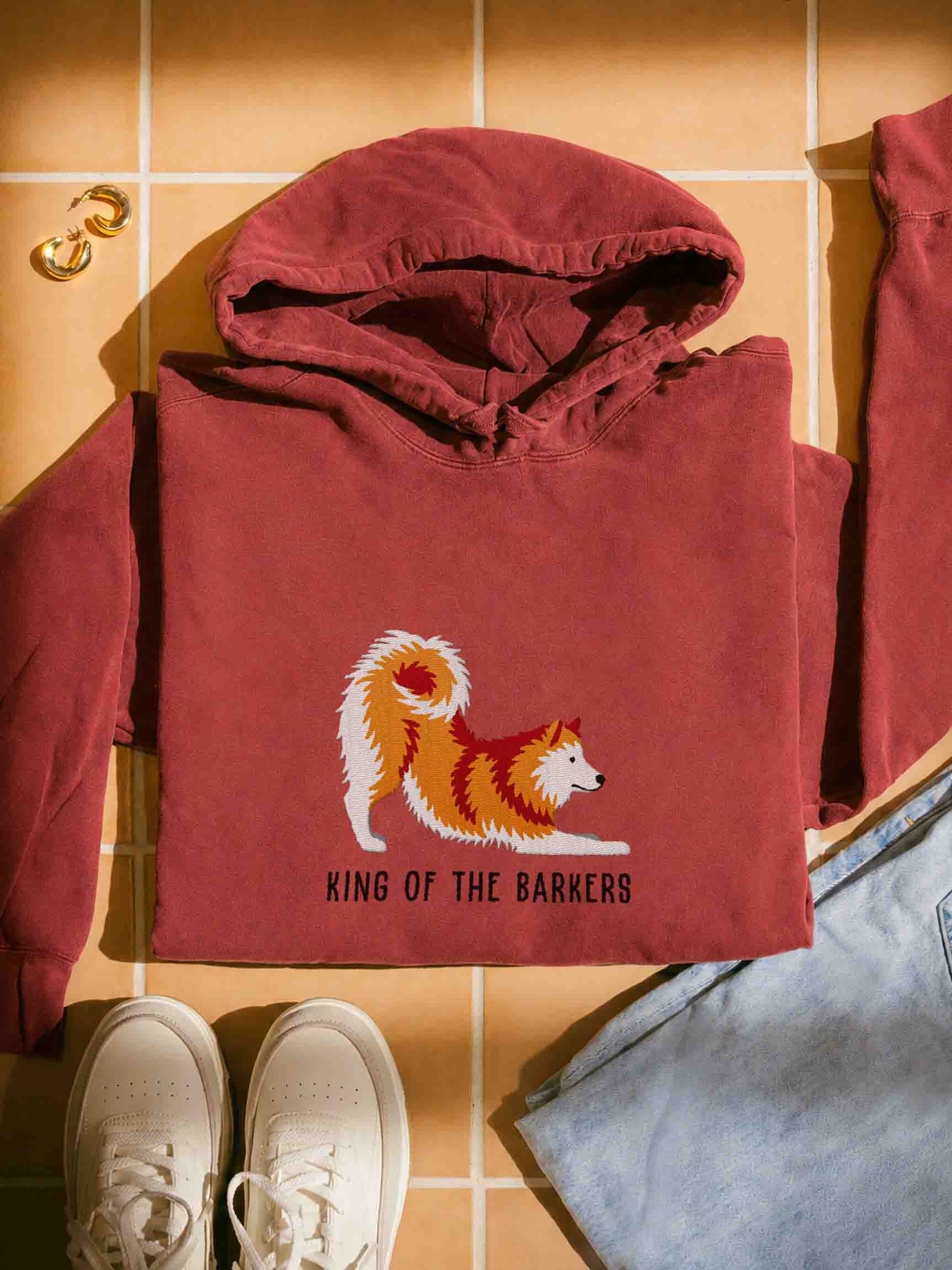 King of the Barkers Premium Hoodie (Embroidered) of a Finnish Spitz(Gold) product image (1)