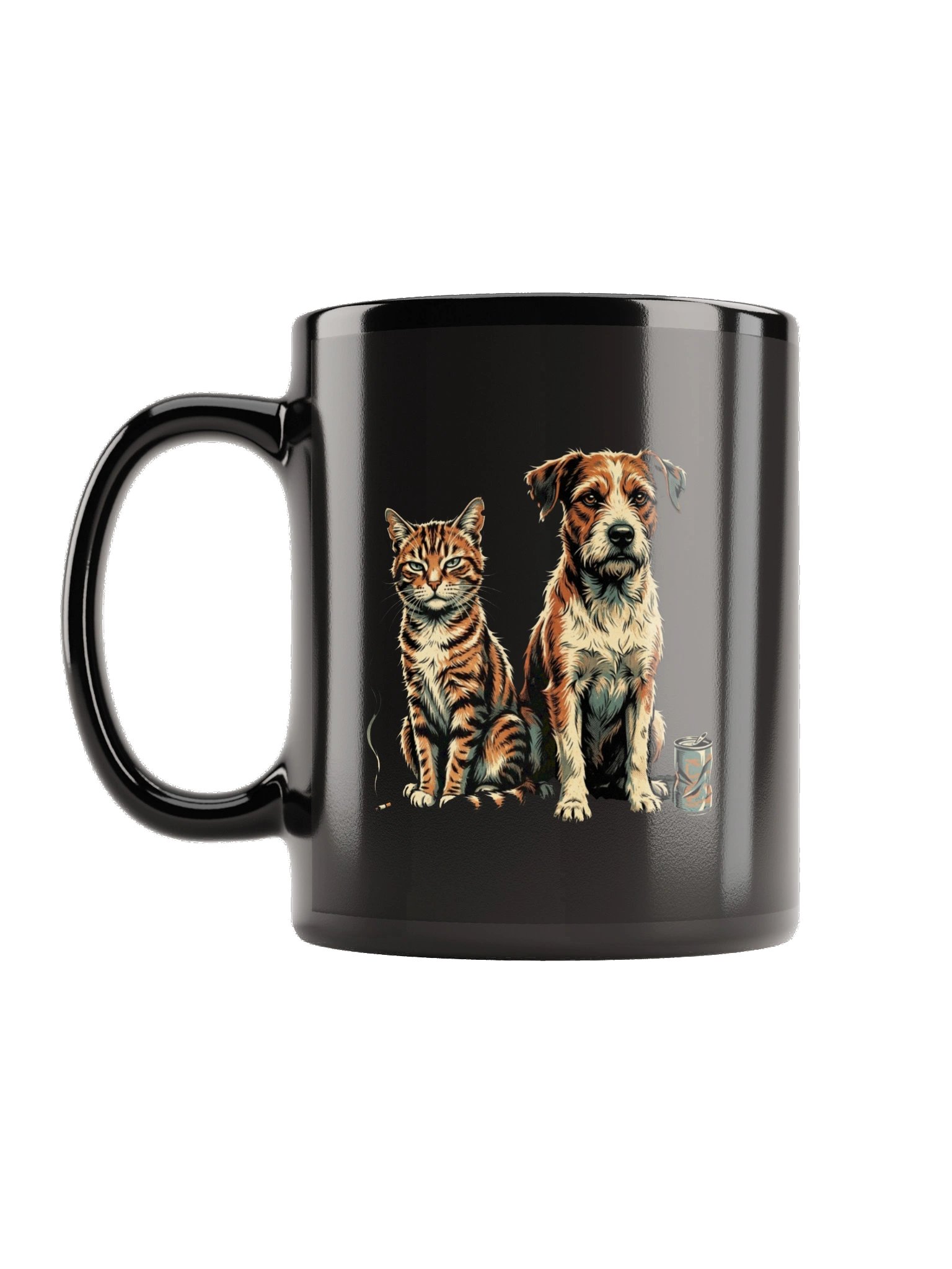 Grumpy Cat and Dog Best Friends Mug – Vintage Retro Street Pets Black Coffee Mug, Funny Gift for Cat & Dog Lovers product image (1)