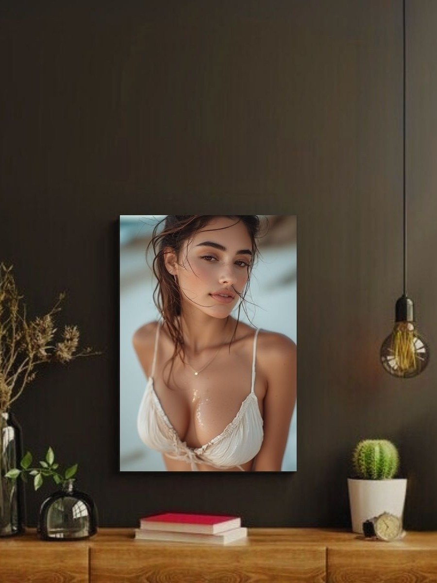 Sun-Kissed Beach Model 8x10 Metal Wall Art – White Bikini Metal Poster product image (2)