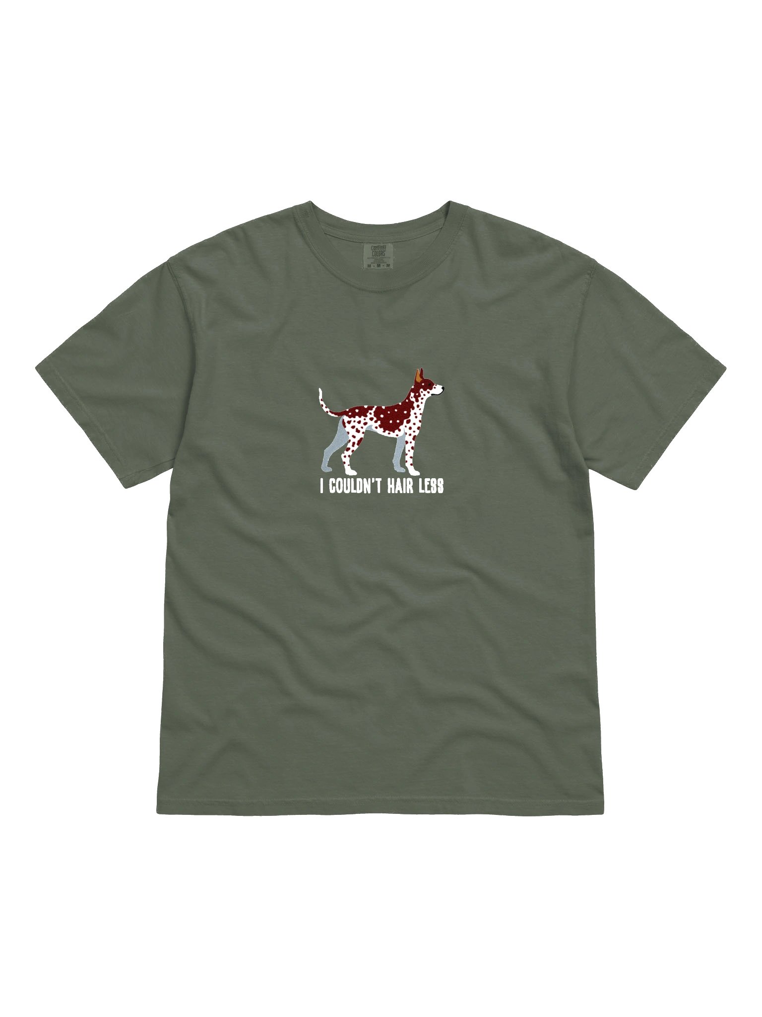 I Couldn't Hair Less T-Shirt(Embroidered) of a Mexican Hairless Dog/Xoloitzcuintli(Brown & White) product image (4)