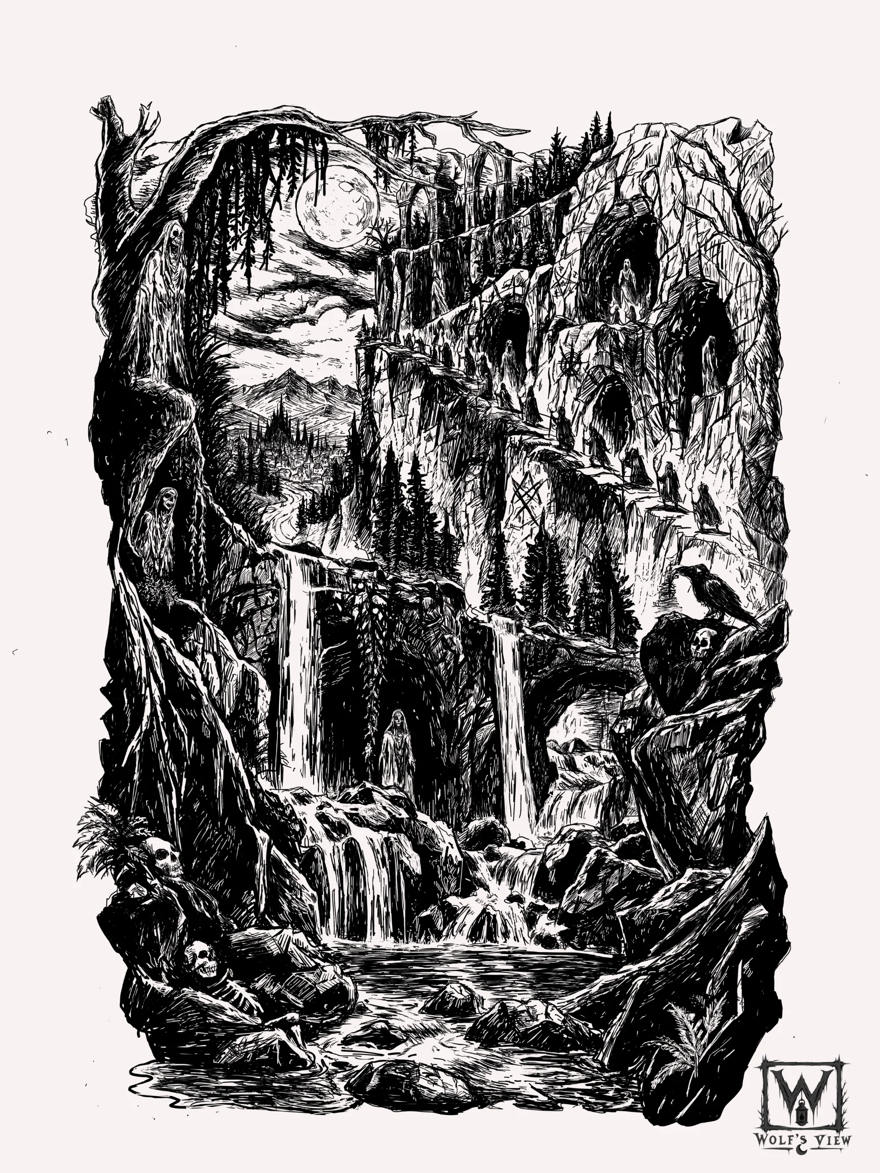 Of Magic, Moons, and Legends — Black and White Print product image (1)