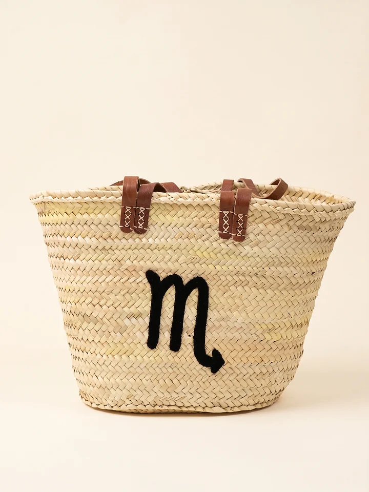 Handmade Straw Tote Bag – Scorpio Zodiac Monogram Market Basket product image (1)