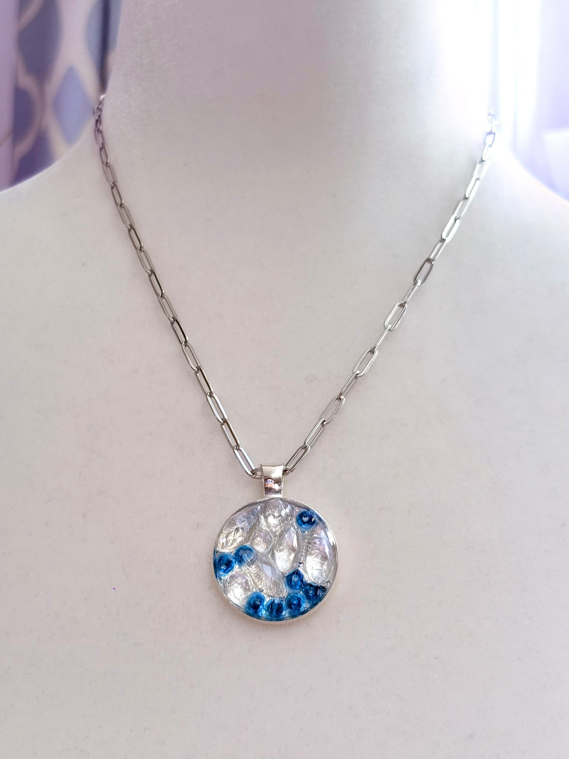 MFD-00293 | Frosted Window Pendant Necklace | Dark Blue | Stainless Steel Paperclip Chain | Handmade Jewelry by Monique Faella Designs™ product image (4)