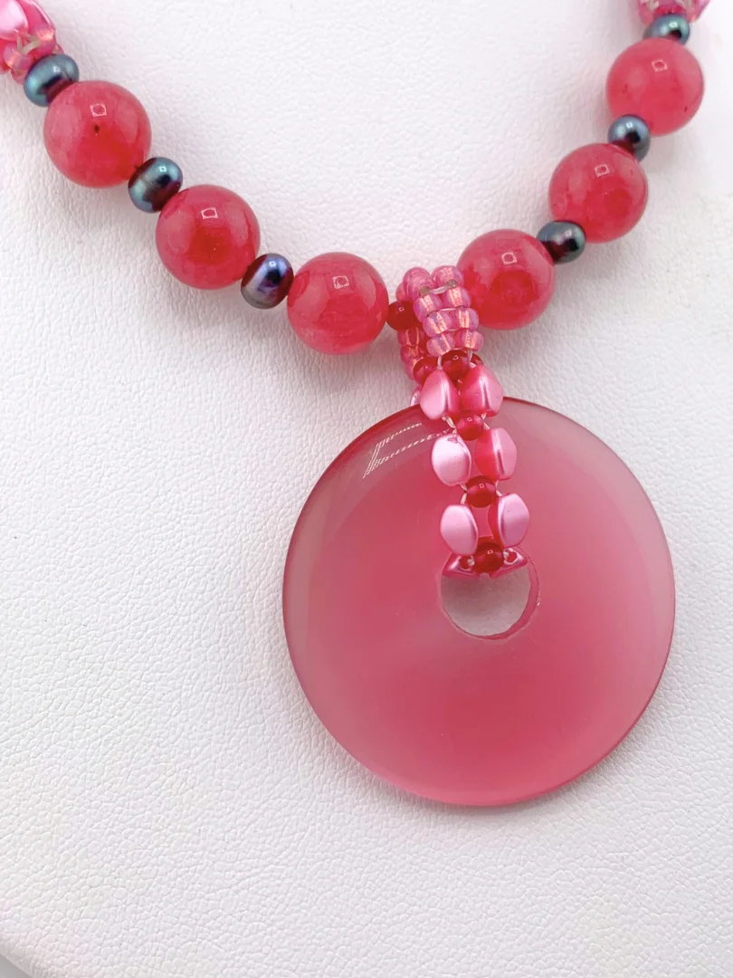 Pink Cats Eye Donut Necklace and Earrings Set product image (2)