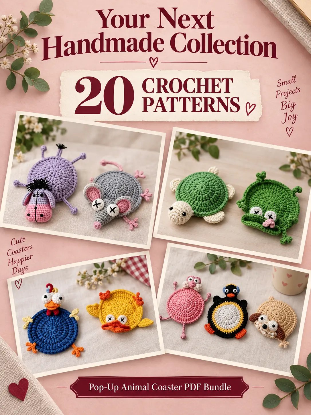 20 Pop-Up Animal Coasters Crochet PDF Bundle product image (3)