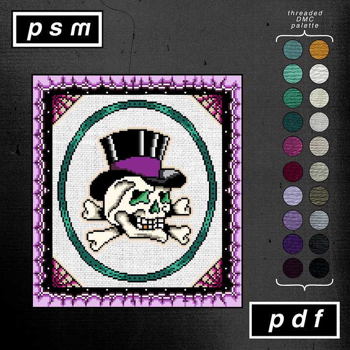 Top Hat Crossbones Skull with Spiderweb and Cloud Folk Art Border product image (1)