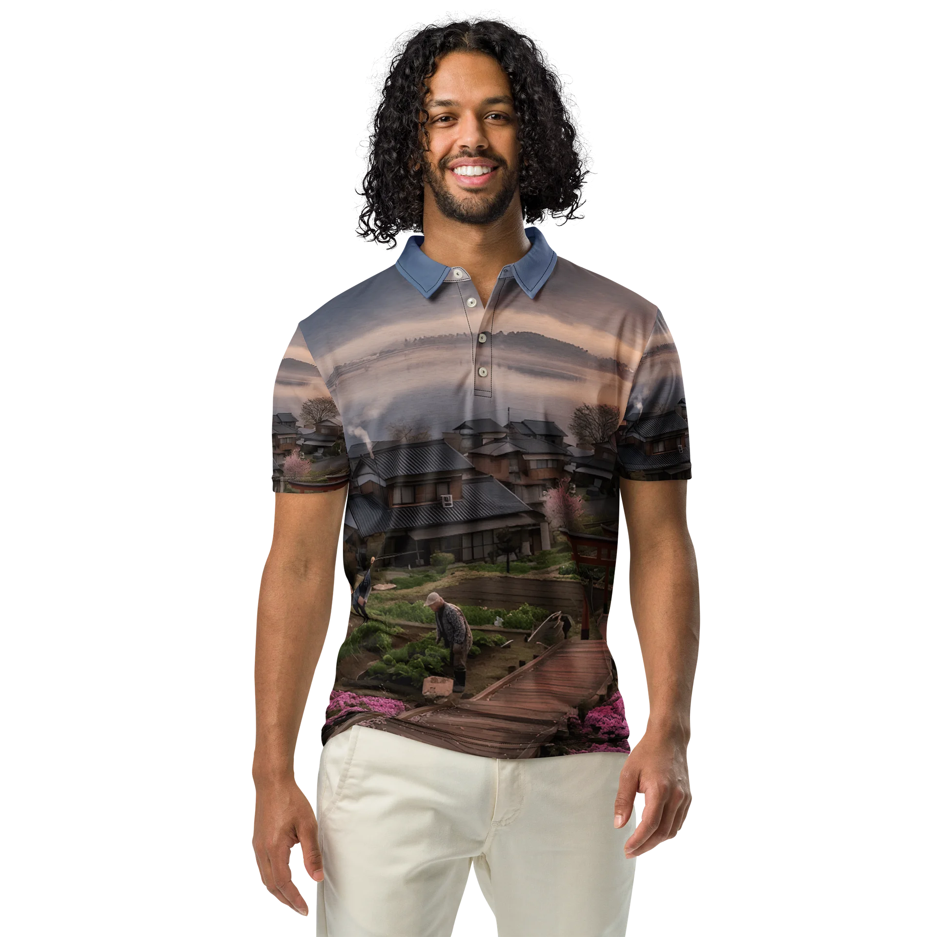 Men's Mount Fuji Slim Fit Polo Shirt | Printed Short Sleeve Collared Top product image (8)