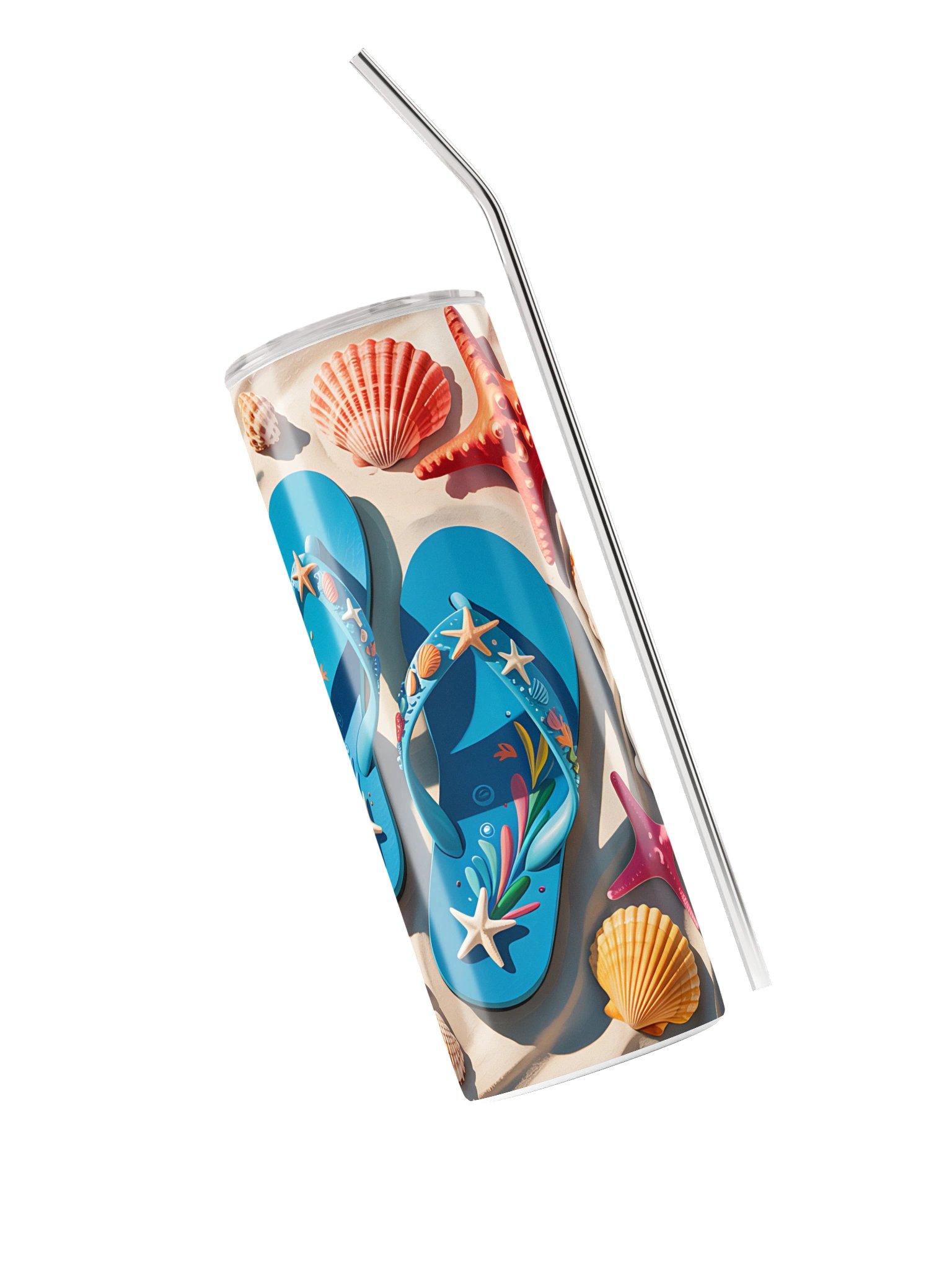 Beach Day Tumbler | Tropical Flip Flops & Seashell Travel Cup product image (3)