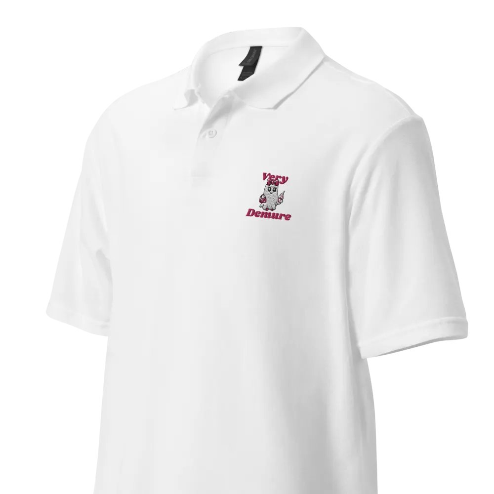 Very Demure Cute Ghost Embroidered Relaxed Fit Cotton Polo Shirt product image (5)