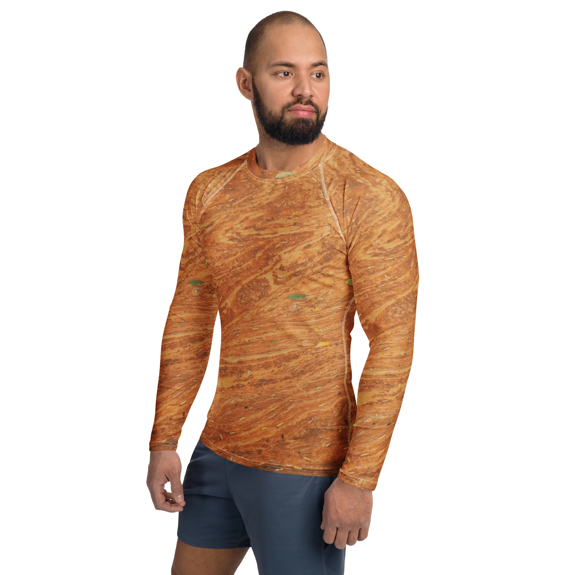 Terracotta Tea: Men’s All-Over Print Warm Rust & Leaf Swim Shirt product image (3)