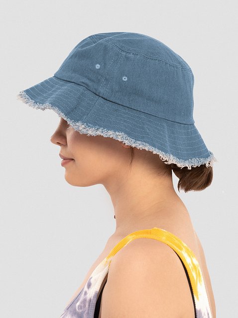 Photo showing Capstone Distressed Denim Bucket Hat