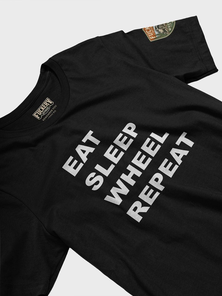 Unisex t-shirt with Eat Sleep Wheel Repeat product image (1)