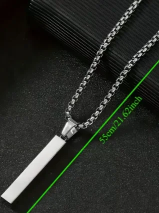 Stainless Steel Rectangular Pendant Necklace- Black product image (4)
