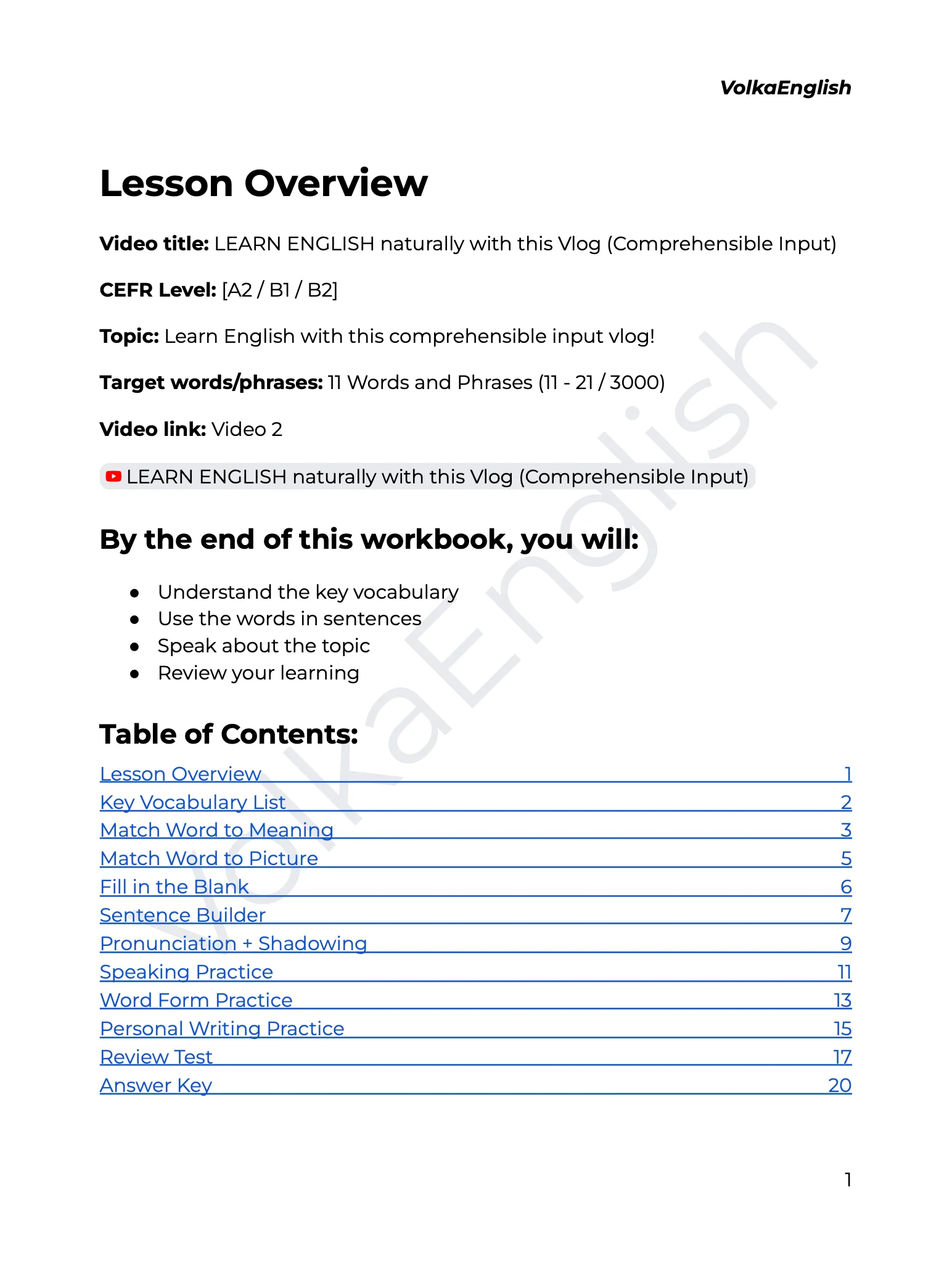 LEARN ENGLISH naturally with this Vlog (Comprehensible Input) - Video 2 Study Pack product image (2)