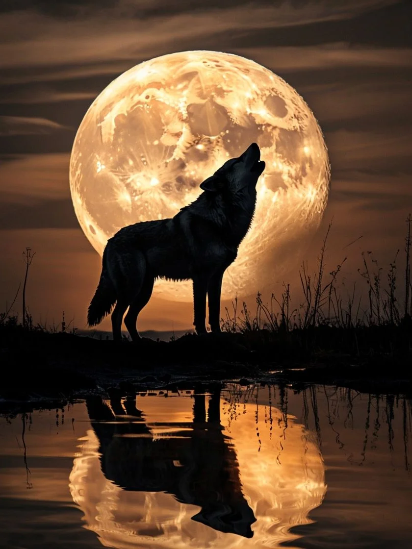 Howling Wolf Reflection Framed Poster product image (1)