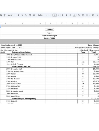 🎬 Indie Film Budget Template (Excel) product image (1)