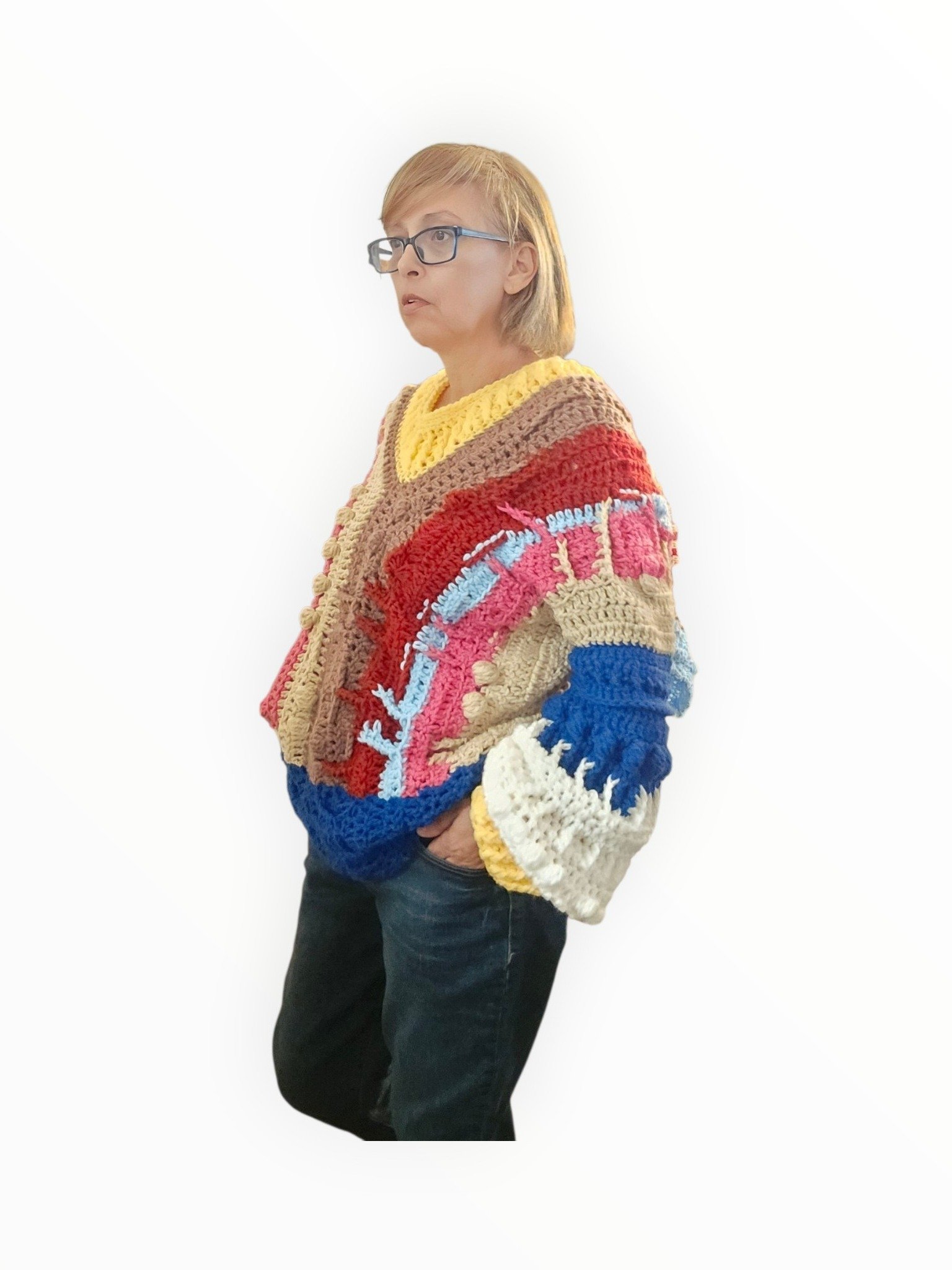 Suéter de Crochet Color-Block Artesanal (Talla M/L) product image (1)
