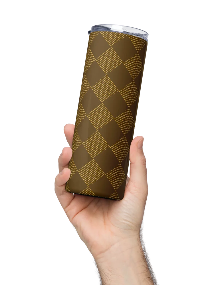 Brown and Gold Diamonds on 20-ounce Stainless Steel Tumbler with Straw product image (2)