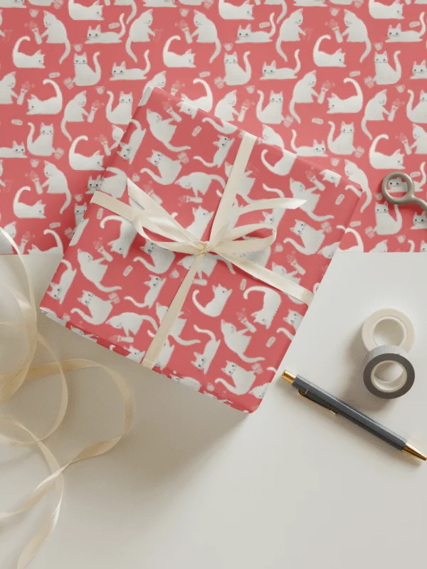Bad Cats Knocking Stuff Over Wrapping Paper in Pink, 3 Pack product image (1)