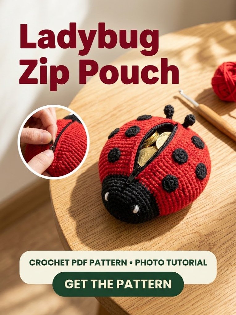 Ladybug Coin Pouch Crochet Pattern PDF – Zippered Change Purse product image (1)