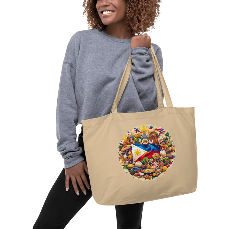 FILIPINO HERITAGE TOTE: VIBRANT PHILIPPINES CULTURE MOSAIC BAG VERSATILE USE (ONE-SIDED), ORGANIC CREAM WIDE TOTE BAG product image (1)